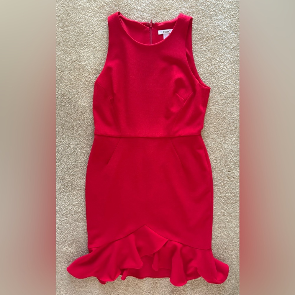 London Times Red Ruffle Hem Dress size 8P Holiday Party